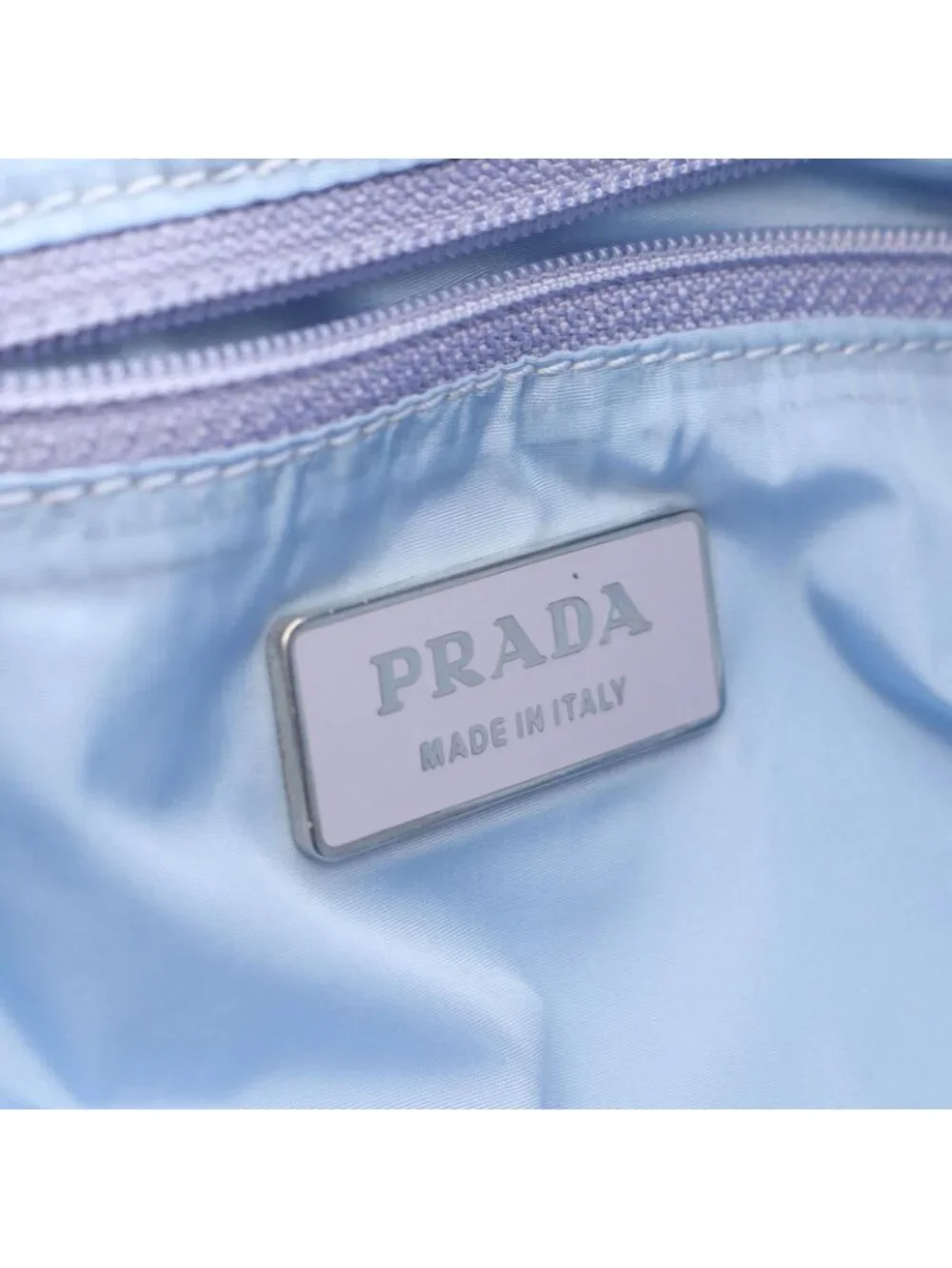 Prada Tote Triangle Logo Blue Pink White Nylon